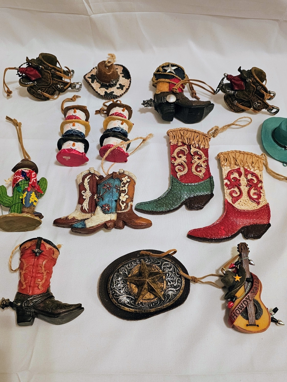 Lot Of 11  Western Cowboy Themed Holiday Christmas Ornaments Boots Hats Cactus